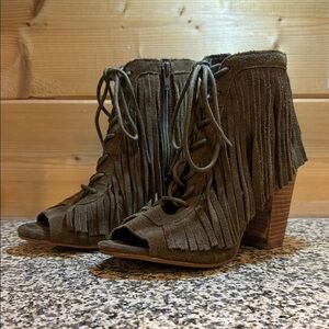 Gianni Bini Brown Fringe Ankle Booties